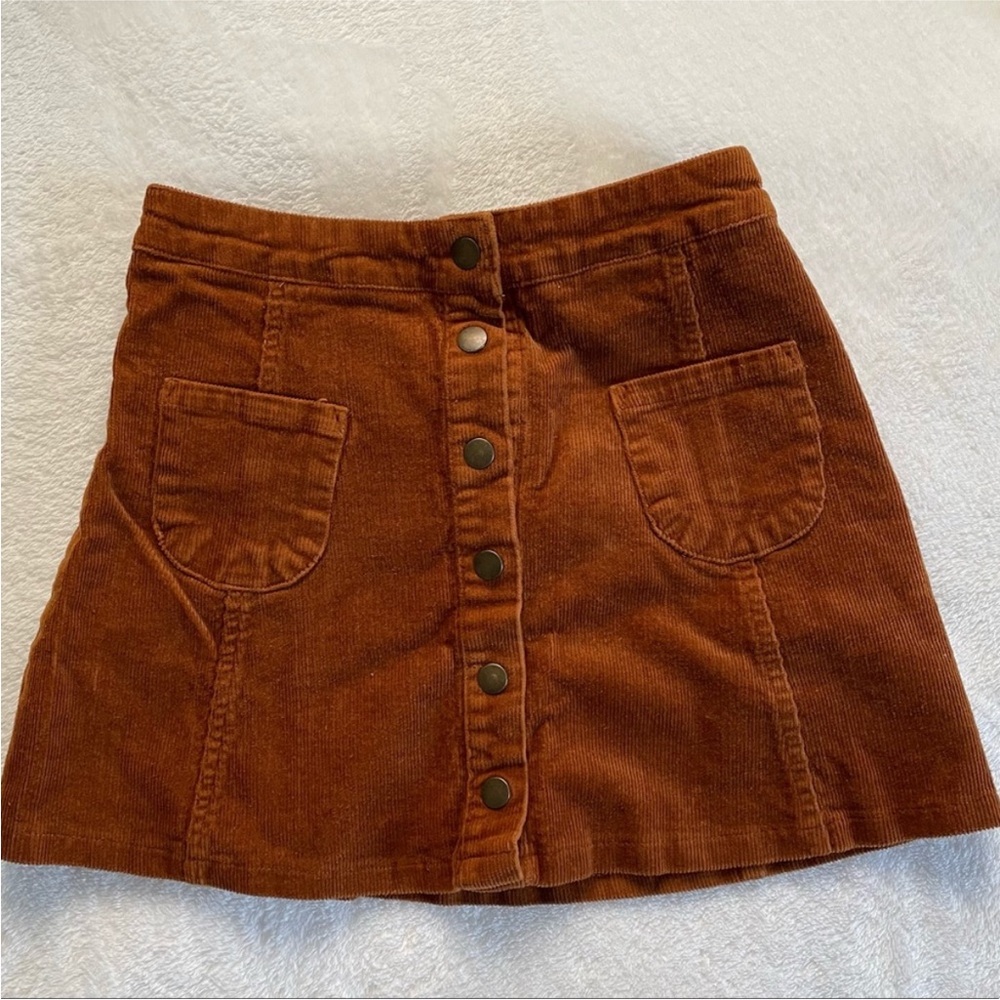 Corduroy Button-Front Brown Skirt